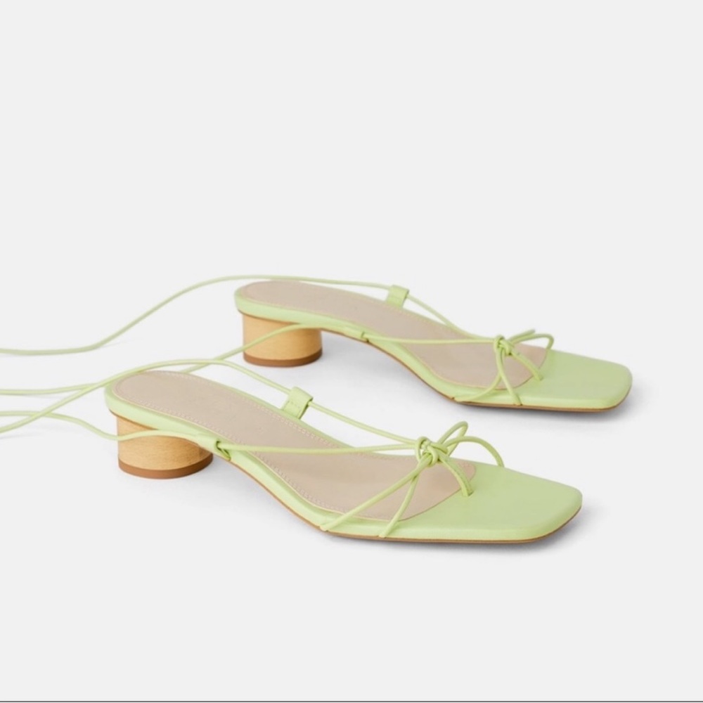 ZARA | Lime Green Tie Up Summer Heel Sandals